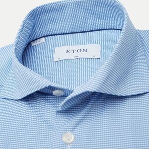 Eton Mens Stretch Blue Slim Fit Long Sleeve Button Up Shirt Size 14.5 NWT